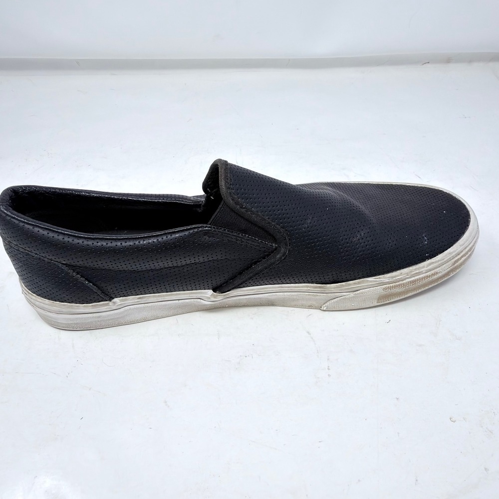Vans Classic Slip On Shoes Black Perforated Leather Mens 9.5 Womens 11 Sneakers - Picture 3 of 14